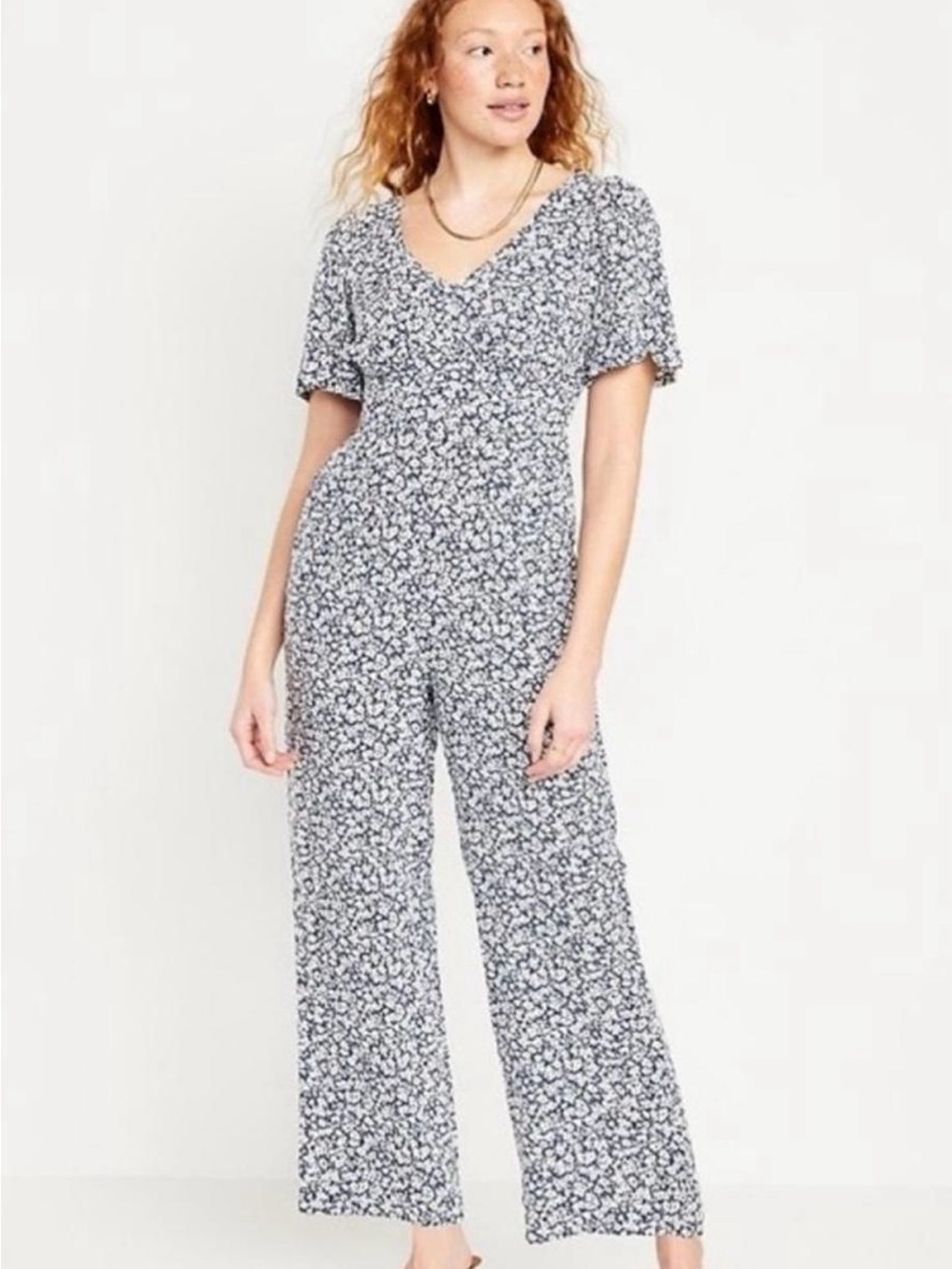Old Navy Floral Puff Sleeve Wide Leg Jumpsuit size M